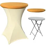 CULINARO Set masa pliabila rotunda, cocktail D80xH110cm, husa stretch ivory, capac elastic auriu