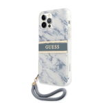 Husa telefon Guess pentru iPhone 12/12 Pro, Marble Strap, Plastic, Albastru, Guess