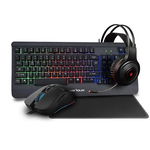 Kit Gaming Serioux Kayel 4 in 1, Tastatura de gaming, 104 taste, 19 taste Anti-ghosting , design slim, iluminare rainbow, structura metalica gri, taste negre + design cu palm rest, cablu USB 1.5M PVC, plug and play; Mouse gaming, senzor Sunplus 199, 800-, Serioux