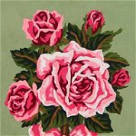 Set goblen imprimat cu ață și ac – Buchet de trandafiri roz, 14 x 18 cm