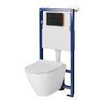Set rezervor WC cu cadru B628 Cersanit Tech Line Opti si clapeta B1 negru plus vas WC City cu capac alb, Cersanit
