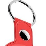 KeyBudz KeyBudz AirTag Keyring - husă de protecție din piele pentru pachet de 2 AirTag (roșu), KeyBudz
