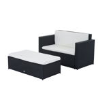 Outsunny Set Mobilier pentru Grădină din Poly Ratan Set Canapea și suport de picioare, Negru