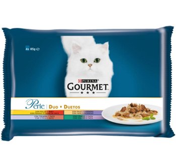 PURINA Gourmet Perle, 4 arome (Vită, Pui, Iepure, Somon), pachet mixt, plic hrană umedă pisici, (în sos), 85g x 4, Gourmet