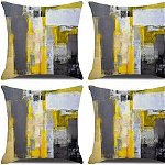 Set de 4 huse pentru perna DWDC, textil, galben/gri, 45 x 45 cm