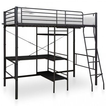 Cadru de pat supraetajat cu masă, negru, 90 x 200 cm, metal, Casa Practica
