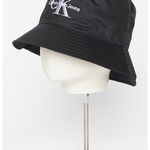 Palarie de dama, CALVIN KLEIN, Monogram Bucket Hat, alba cu logo argintiu, marime unica