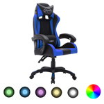 vidaXL Scaun de jocuri cu LED RGB, albastru și negru, piele ecologică, vidaXL