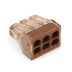 PUSH WIRE® connector for junction boxes; for solid conductors; max. 4 mm²; 6-conductor; Brown clear housing; brown cover; Surrounding air temperature: max 60°C; 2,50 mm², Wago