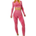 Compleu fitness Wish, cu top scurt si colanti cu imprimeu, Rosu, FashionForYou