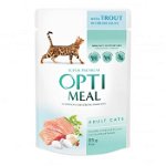 Hrana umeda completa Optimeal pentru pisici cu pastrav in sos crema, 12x0,085 kg