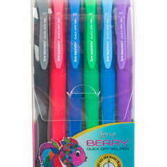 Pix cu gel Berry, 0.7 mm, set 6 bucati/blister (negru, rosu intens, albastru inchis, verde, albastru, violet), Litera
