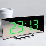 Ceas multifunctional cu LED stil oglinda curbata, Ubitec ®, alarma digitala, afisaj LCD mare, mod noapte / zi, negru/verde