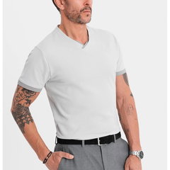 Tricou din bumbac cu decolteu in V - Gri deschis, OMBRE Tricou din bumbac cu decolteu in V - Gri deschis, OMBRE