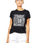 Tricou dama negru - Straight Outta Bucuresti, THEICONIC