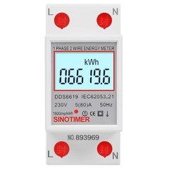 Contor monofazat de energie electrica, Sinotimer, 230V AC 50Hz, 5(80)A, ecran digital LED iluminat, DDS6619-006, SINOTIMER