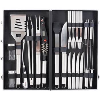 Set ustensile pentru gratar ZOKURA Z1197, 24 piese, inox, argintiu