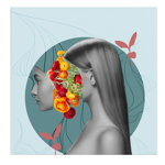 Tablou pop art colaj femeie si flori, galben, gri 1402 - Material produs:: Poster pe hartie FARA RAMA, Dimensiunea:: 100x100 cm, 