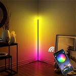 Lampa RGB de podea pentru colt, cu LED si jocuri de lumini, design slim nordic, control aplicatie+telecomanda, 140cm inaltime, Tenq RS