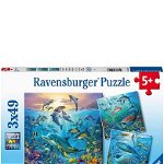 Puzzle Ravensburger - Animale din lumea subacvatica, 3 in 1, 3x49 piese