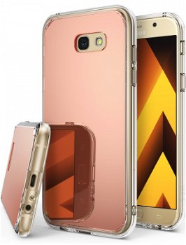 Husa Ringke Mirror Rose Gold si folie protectie display Ringke, compatibila cu Samsung Galaxy A7 2017