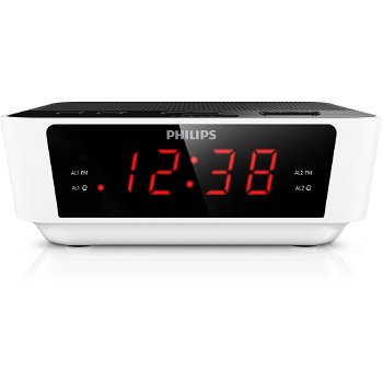 Ceas digital Philips AJ3115, alb, cu alarma si radio, 0,1 W