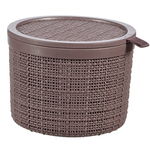 Cos depozitare rotund cu capac Curver Jute, aspect iuta, plastic, 2L, 36 x 28 x 15 cm, Maro