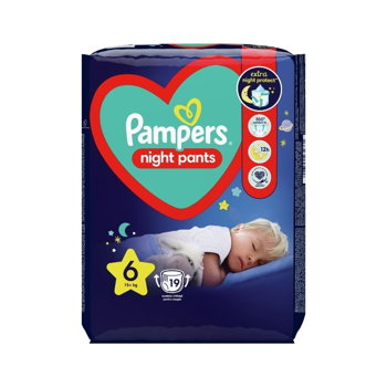 Scutece chilotel de noapte PAMPERS Night Pants Value Pack nr 6, Unisex, 15 kg+, 19 buc