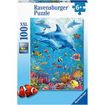 Puzzle, Ravensburger, Delfini si pesti, 100 piese, Multicolor