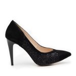 Pantofi stiletto dama din piele naturala - 597-14 negru velur, San Savana