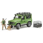 Land Rover Defender vehicle with forester and dog figure, BRUDER