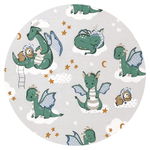 Aparatoare pentru patut, Qmini, Din bumbac certificat Oeko Tex Standard 100, 180x30 cm, Cu panglici, Dragons Gray