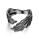 Inel reglabil din argint Black Guardian Feather, EdenBoutique