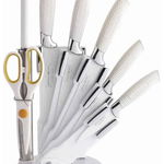 Set de cutite din 8 piese Royalty-Line RL-WHT8-W, invelis antiaderent, manere silicon