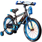Bicicleta copii ACTION ONE Genesis II, 16 inch, 5-7 ani, cu roti ajutatoare si bidon pentru apa in suport, albastru