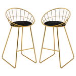 HOMCOM Set 2 Scaune Bar Înalte, Design Modern, Pernă Catifea, Poliester și Metal, Negru și Auriu, Confortabil | Aosom Romania, HOMCOM