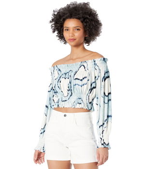 Imbracaminte Femei Norma Kamali Cropped Peasant Top Blue Tie-Dye, Norma Kamali