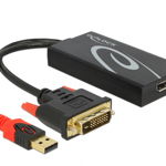 Adaptor Delock, DVI/Displayport, USB, 4K, 30Hz, Negru, Delock