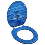 vidaXL Capac WC, MDF, albastru, model strop de apă, vidaXL