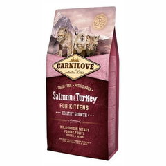 Carnilove Healthy Growth Kitten, Somon și Curcan, hrană uscată fără cereale pisici junior, 6kg, Carnilove
