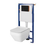 Set vas wc suspendat Crea Square cu capac soft close, rezervor incastrat Tech Line Opti si clapeta negru mat, Cersanit