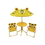 Set mobilier gradina/terasa pentru copii, pliabil, galben, model tigru, 1 masa cu umbrela, 2 scaune, Melisenda, Strend Pro
