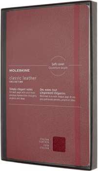 Carnet - Moleskine Leather Notebook - Large, Soft Cover, Ruled - Bordeaux Red