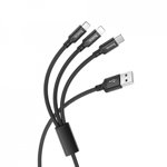 Cablu de Date USB-A la Type-C, Micro-USB, Lightning 2A, 1m Hoco Times (X14) Negru