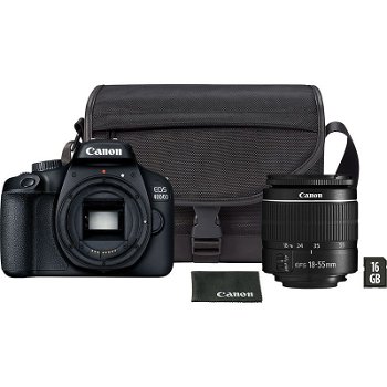Aparat foto DSLR 4000D 18.7Mpx Kit EF-S 18-55mm DCIII + geanta SB130 + SD 16GB Black, Canon