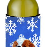 Caroline`s Treasures Engleză jucărie Spaniel fulgi de zăpadă de iarnă fulgi de zăpadă de vacanță sticla de vin Hugger Albastru Wine Bottle, 