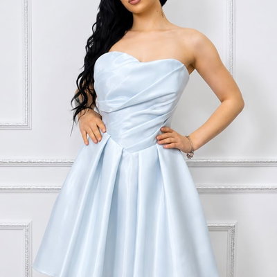 Rochie scurta babydoll Zafira, croiala de ocazie cu reflexii lucioase, Blue, FashionForYou