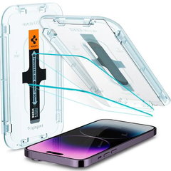 Set 2 folii sticla cu sistem de montare Case friendly Spigen GLAStR EZ FIT compatibil cu iPhone 14 Pro Max