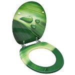 vidaXL WC тоалетна седалка с капак, МДФ, дизайн зелени водни капки, vidaXL