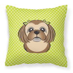 Caroline`s Treasures Tablă de șah Lime Green Chocolate Brown Shih Tzu Canvas Fabric Pernă decorativă Mltcl 18H x18W, 